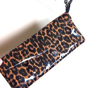 J CREW Super Sleek , Super Thin Animal Print Patent Clutch